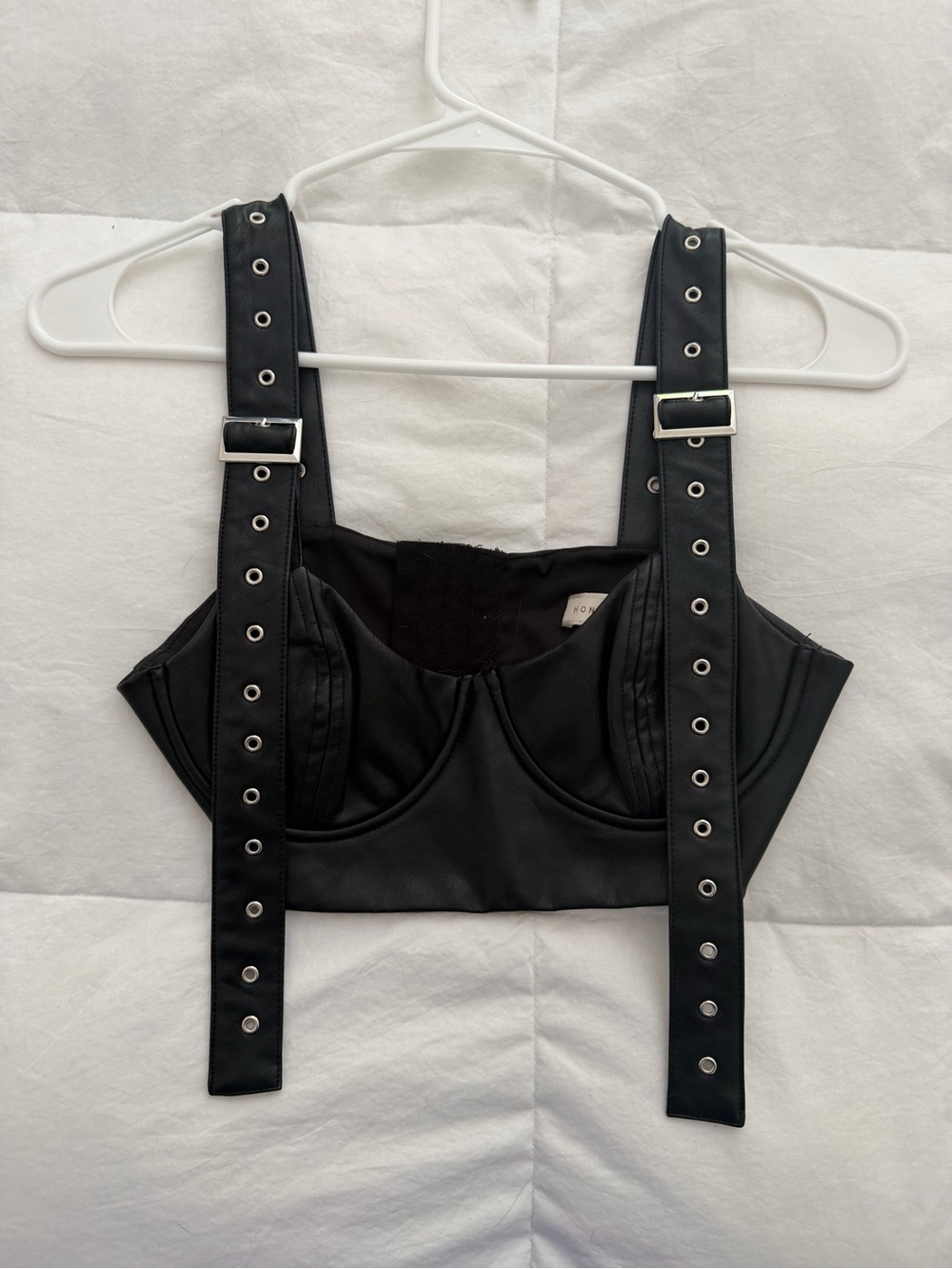 Honey Punch Black Faux Leather Bustier with Grommet Straps